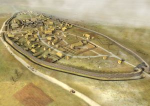 Reconstitution 3D de l'enceinte de Saint-Symphorien au 1er siècle avant notre ère. Image Y. Menez, L.Stephanon